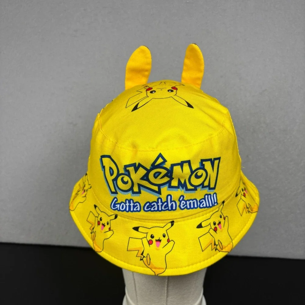 Pokemon Pikachu Kids Bucket Hat Yellow Childrens Youth Sun Cap 3D Ears OSFM